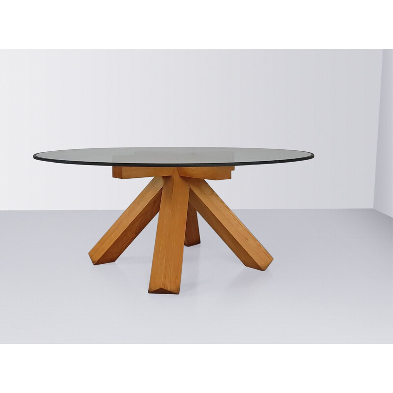 Mesa vintage La Corte de nogal y cristal de Mario Bellini para Cassina, 1970