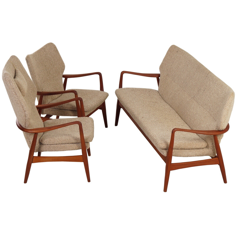 Bovenkamp living room set in teak and beige fabric, Aksel Bender MADSEN - 1960s