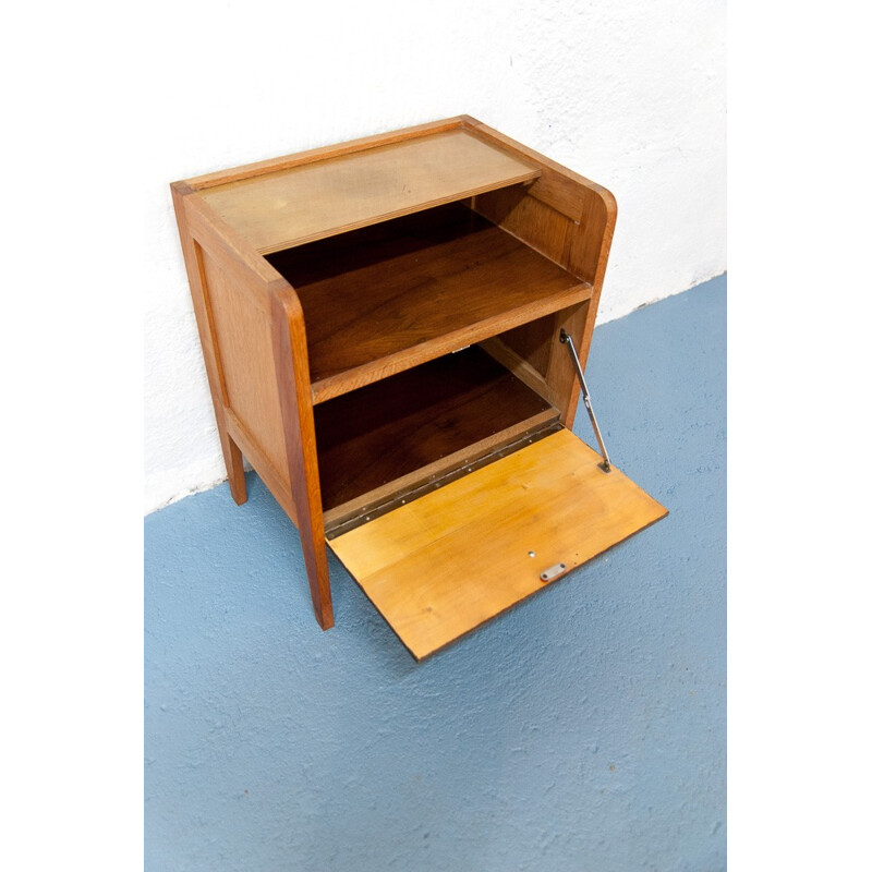 Mid century walnut and oak bedside table - 1950s