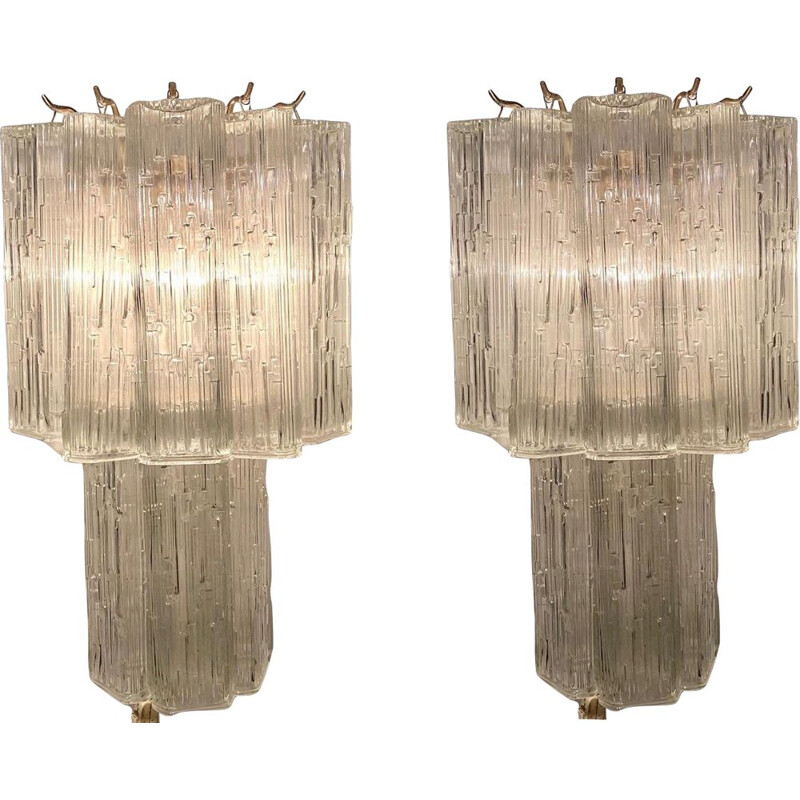 Pair of vintage Murano glass tube wall lamps, 1970s