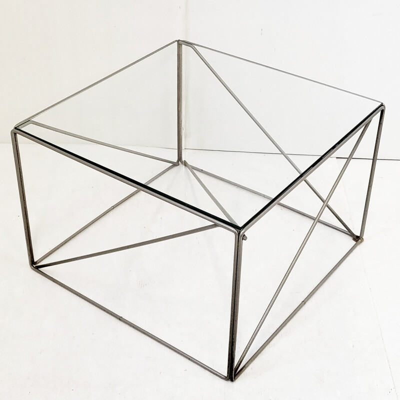 Vintage glass and metal side table by Max Sauzé, 1970