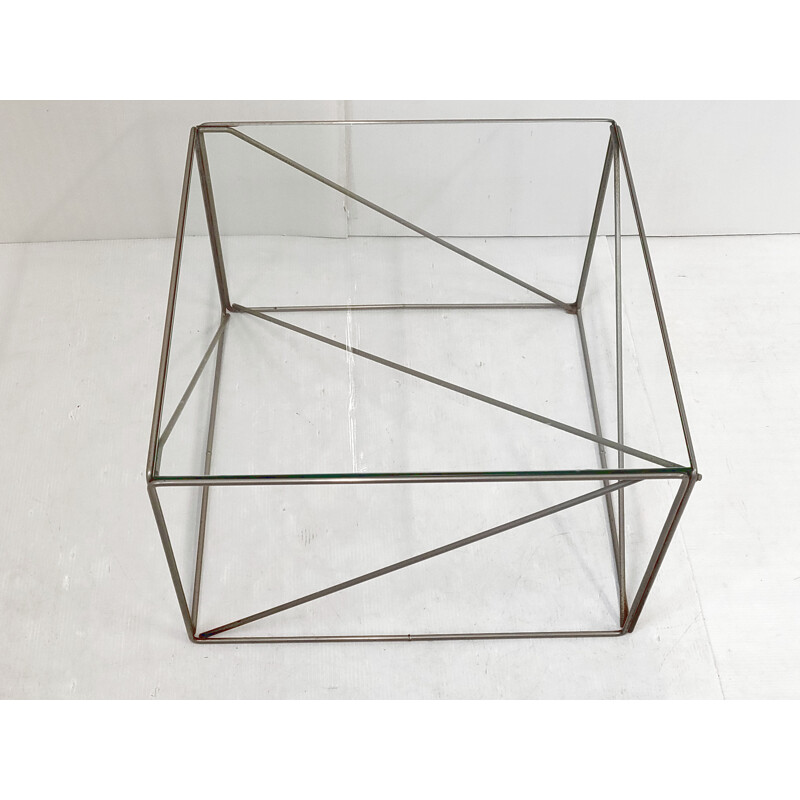 Vintage glass and metal side table by Max Sauzé, 1970