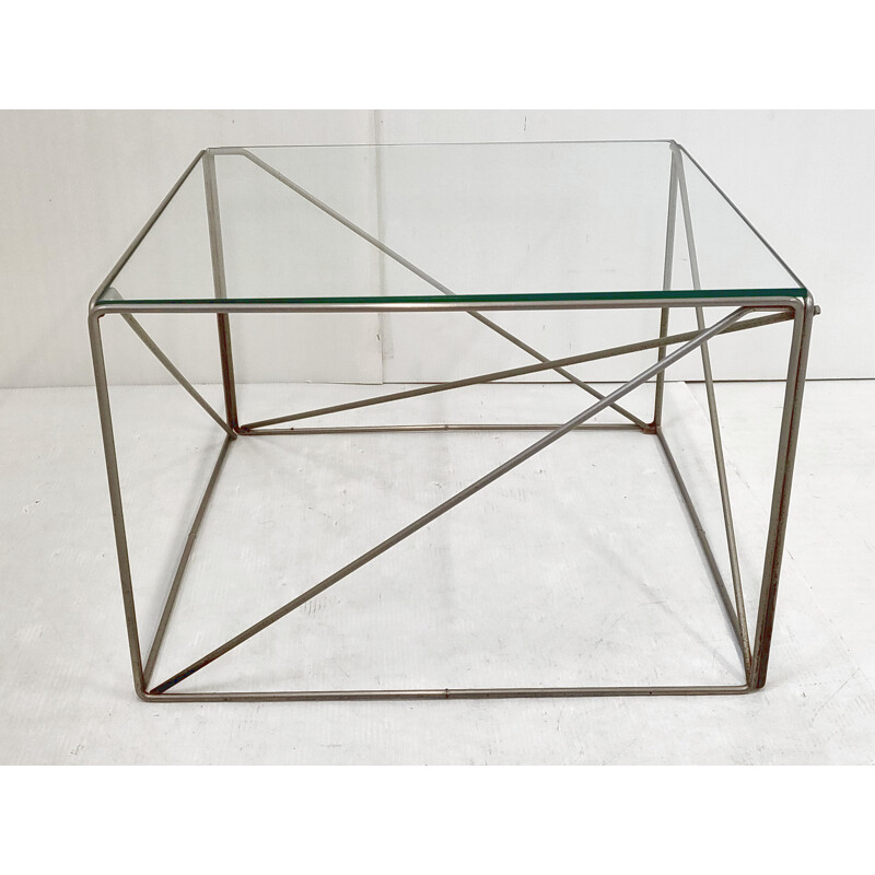 Mesa auxiliar vintage de cristal y metal de Max Sauzé, 1970