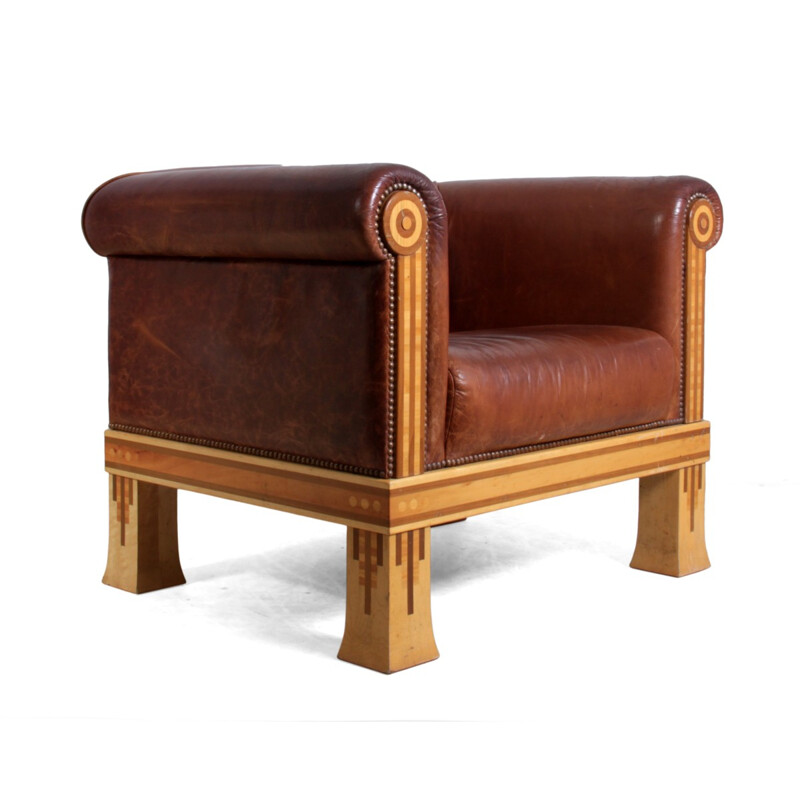 Vintage club chair in leather and sycamore, David LINLEY - 1980s