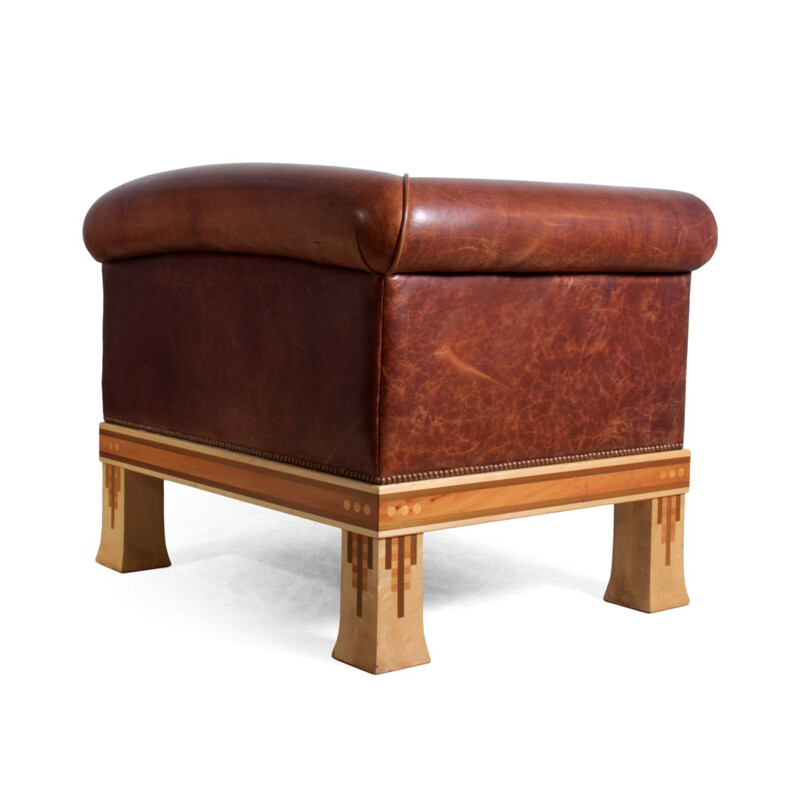 Vintage club chair in leather and sycamore, David LINLEY - 1980s