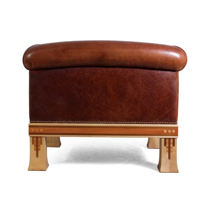 Vintage club chair in leather and sycamore, David LINLEY - 1980s