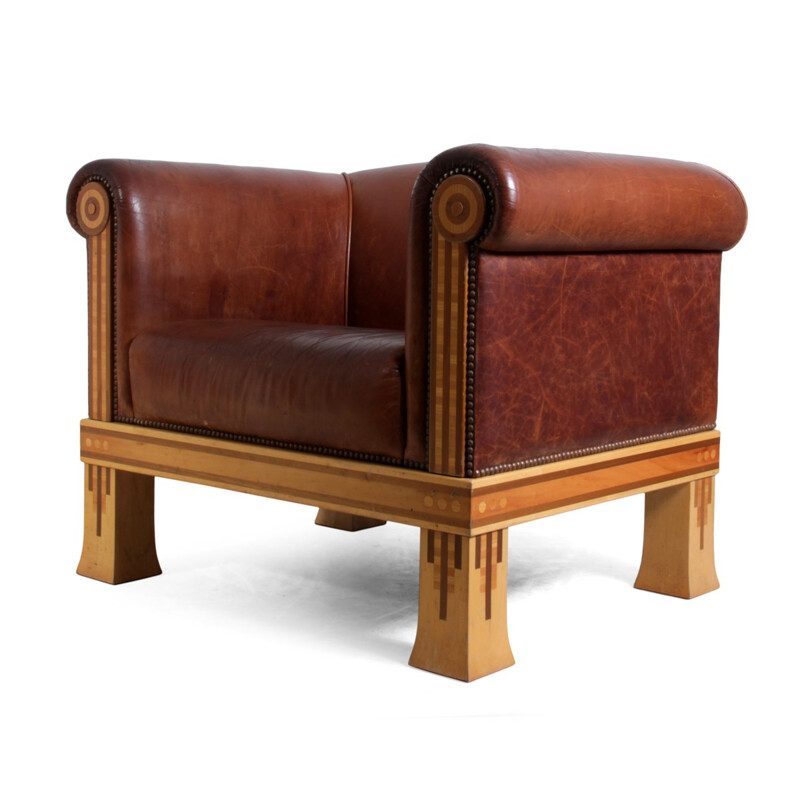 Vintage club chair in leather and sycamore, David LINLEY - 1980s