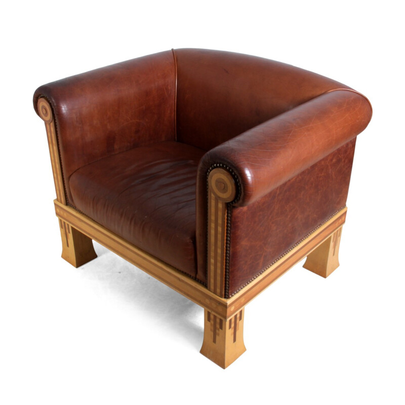Vintage club chair in leather and sycamore, David LINLEY - 1980s
