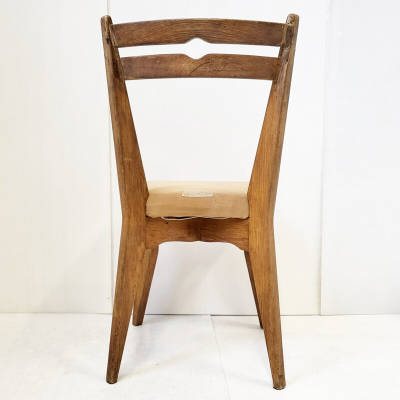 Silla vintage de madera y tela de Guillerme et Chambron