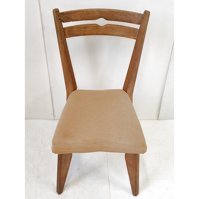 Vintage chair in wood and fabric by Guillerme and Chambron