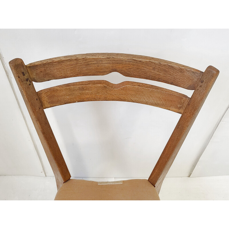 Silla vintage de madera y tela de Guillerme et Chambron