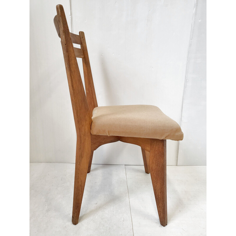 Silla vintage de madera y tela de Guillerme et Chambron