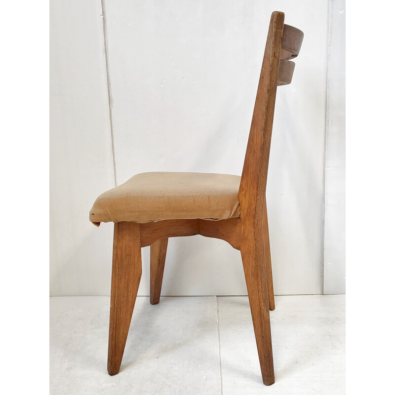 Vintage chair in wood and fabric by Guillerme and Chambron