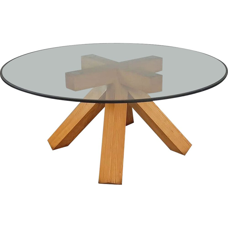 Vintage La Corte walnut and glass dining table by Mario Bellini for Cassina, 1970s