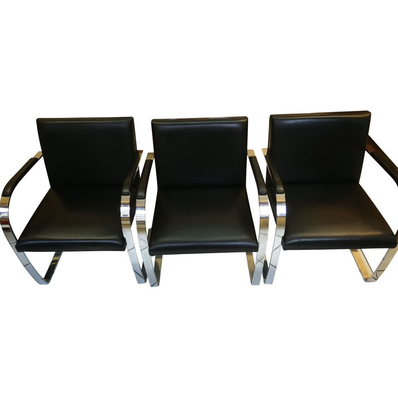 Set van 3 vintage "Brno" fauteuils in zwart leer