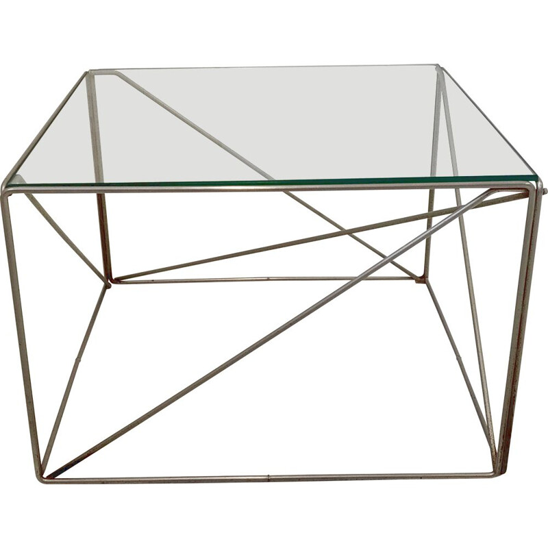 Vintage glass and metal side table by Max Sauzé, 1970