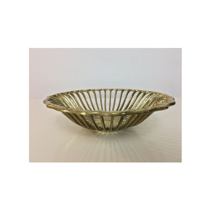 Vintage golden brass organic fruit bowl, 1960s