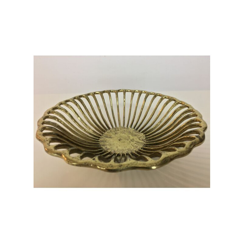 Vintage golden brass organic fruit bowl, 1960s