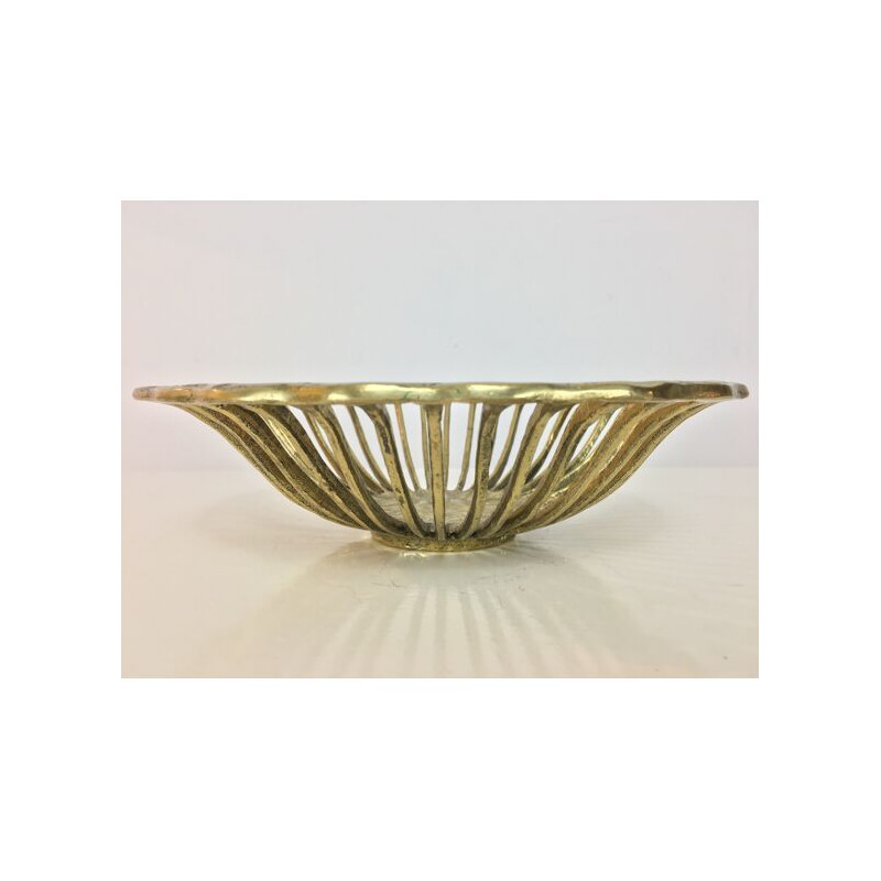 Vintage golden brass organic fruit bowl, 1960s