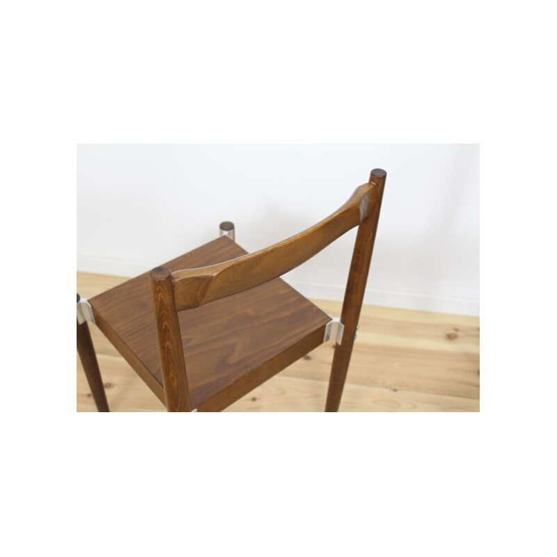 Par de cadeiras de madeira vintage com marceneiro de alumínio por Miroslav Navratil, Checoslováquia