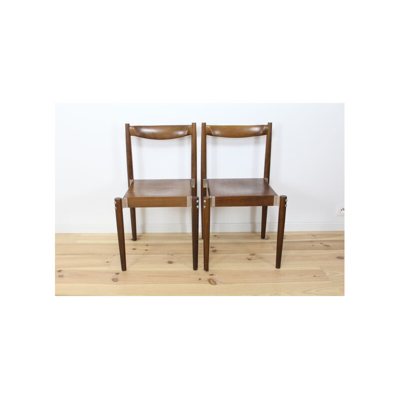 Paar vintage houten stoelen met aluminium beugel van Miroslav Navratil, Tsjecho-Slowakije