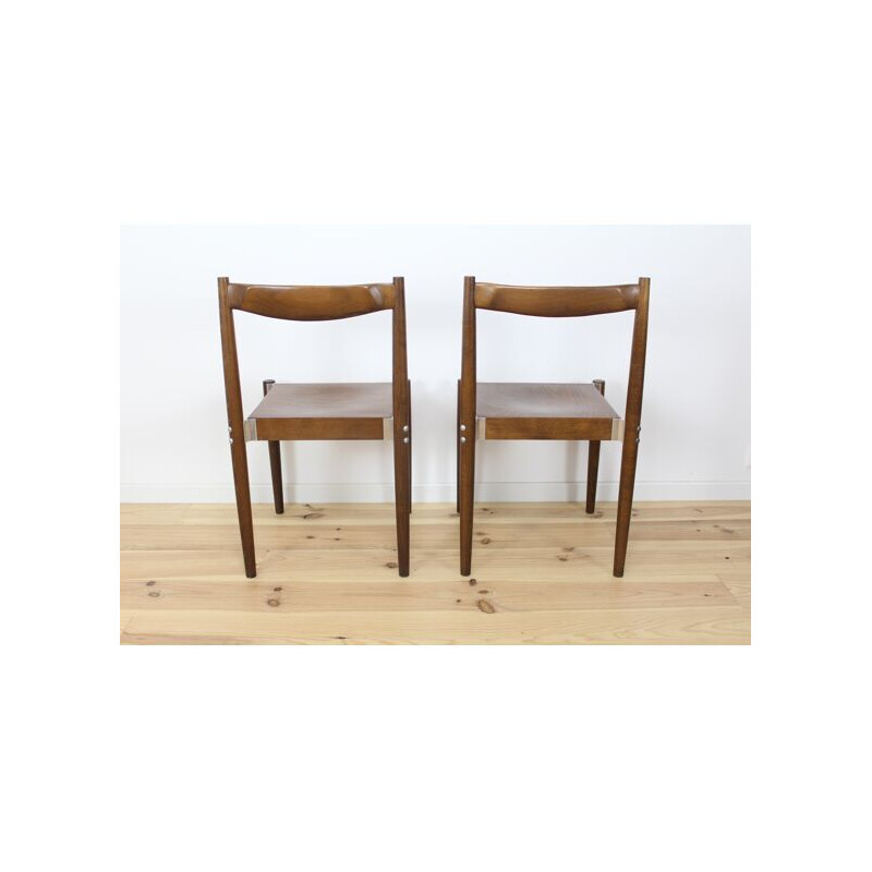 Pair of vintage wood and aluminum chairs by Miroslav Navratil, Czechoslovakia