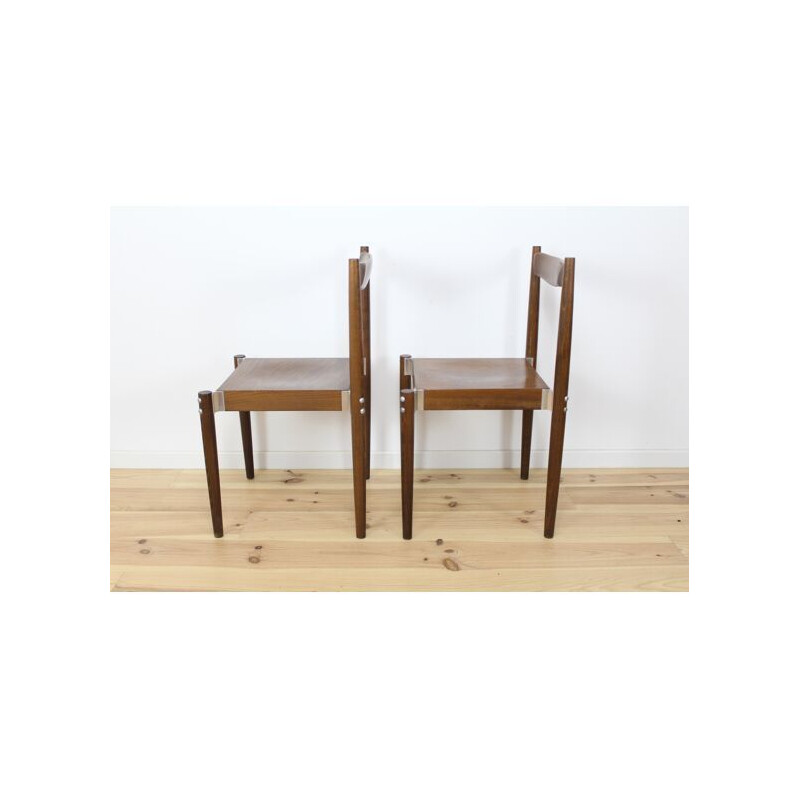 Coppia di sedie vintage in legno con giuntura in alluminio di Miroslav Navratil, Cecoslovacchia