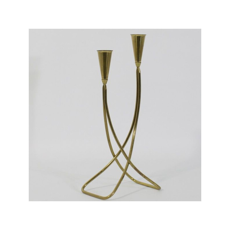 Candelabro doble vintage de latón, 1960