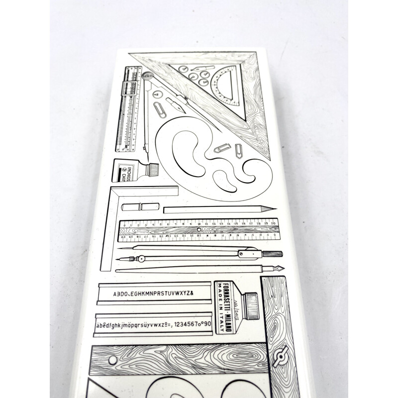 Caja de puros vintage "Riga e Squadra" de caoba y aluminio lacado por Piero Fornasetti, Italia