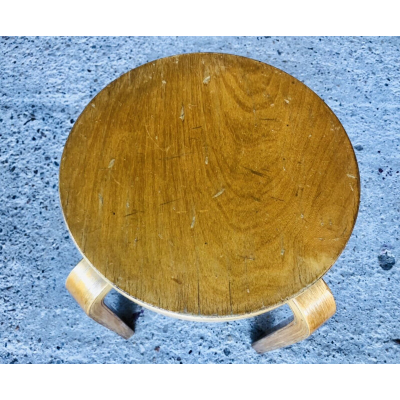 Vintage gebogen houten krukje van Alvar Aalto, 1970-1980