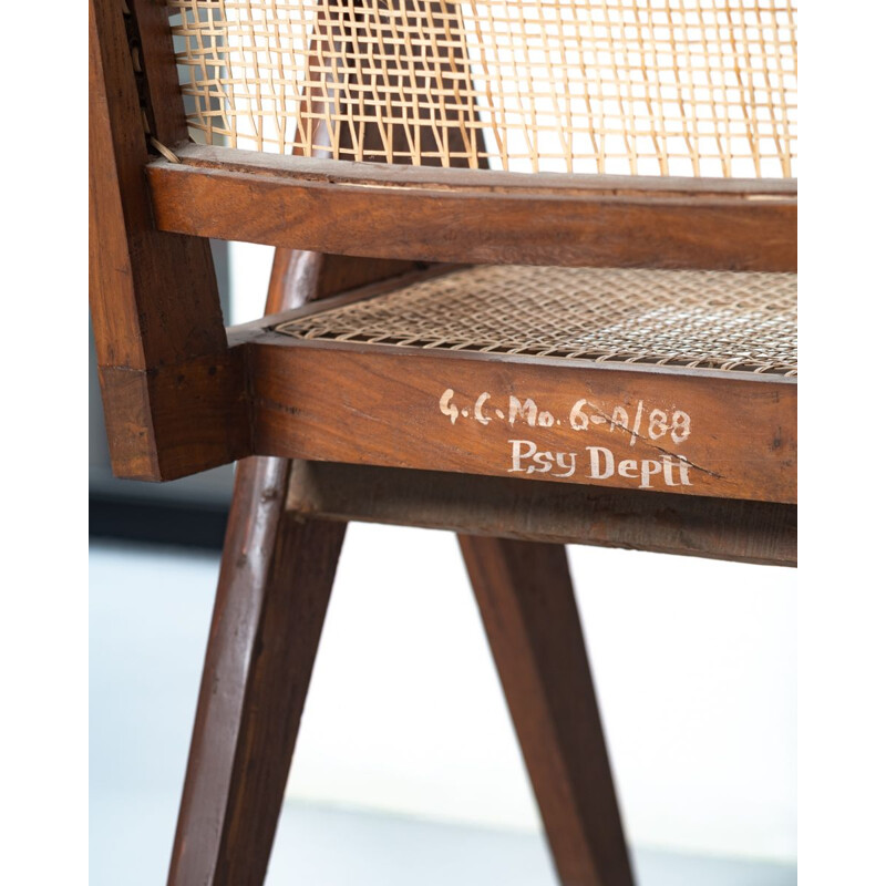 Vintage teak en rieten "Kantoorstoel" van Pierre Jeanneret voor Chandigarh, 1955