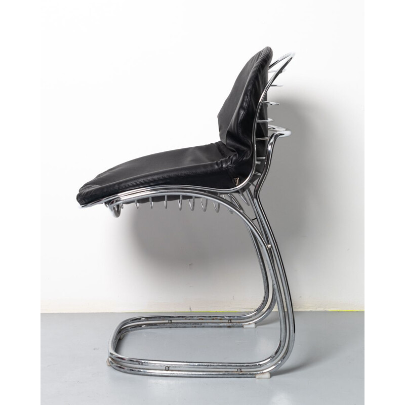 Chaise vintage Sabrina en cuir et acier tubulaire par Rinaldi, 1970
