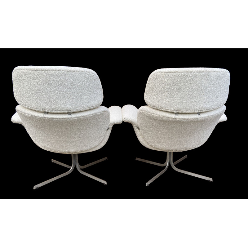 Pair of vintage Tulip armchairs in boucle fabric by Pierre Paulin