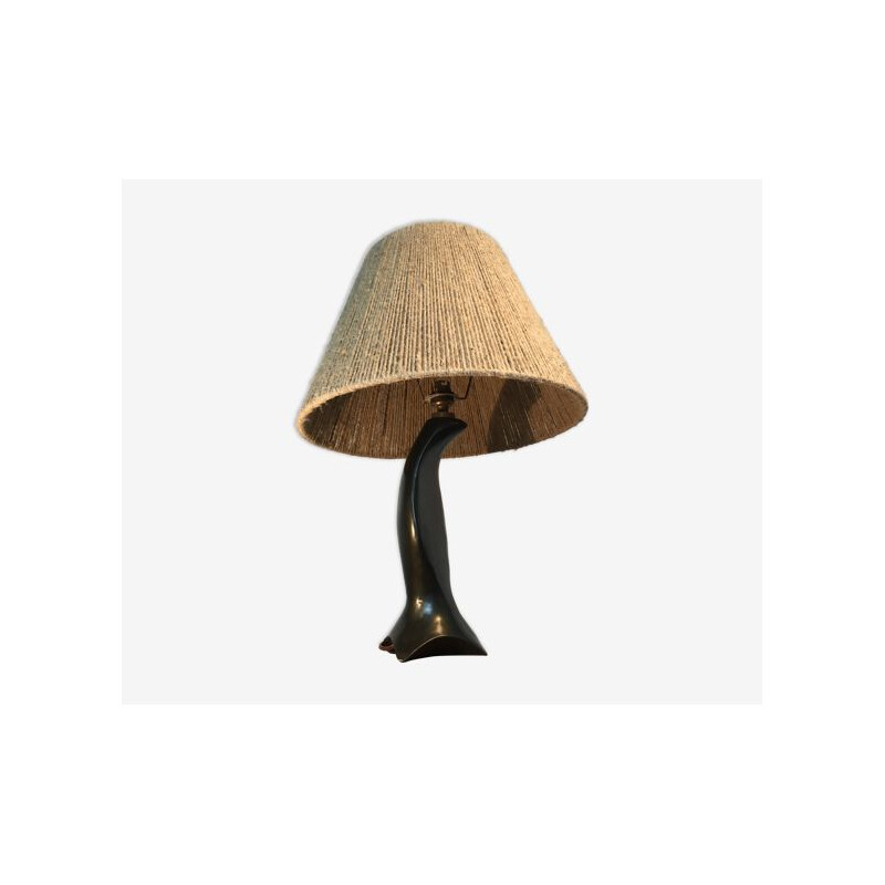 Lampe vintage en céramique zoomorphe et corde de jute, 1950