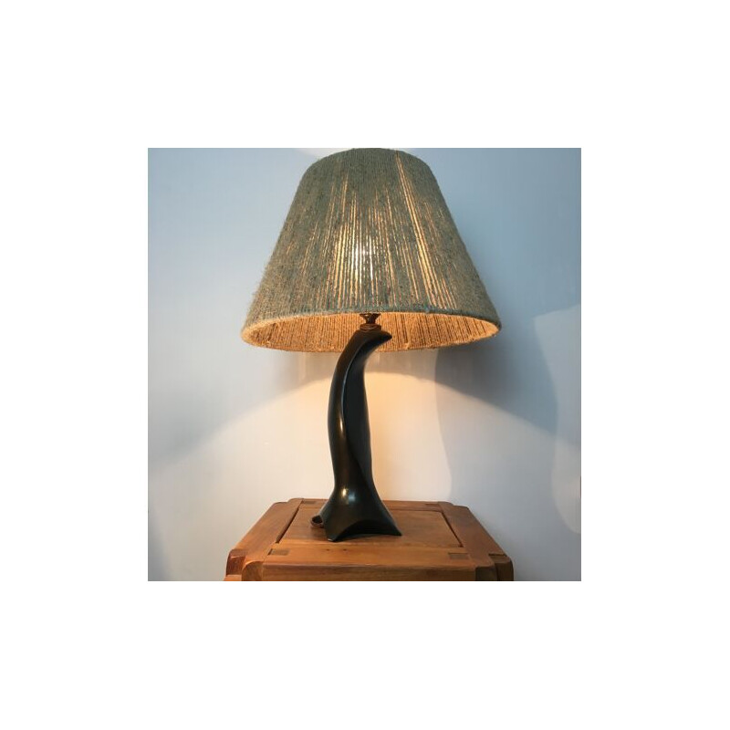 Vintage ceramic zoomorphic lamp with hessian rope, 1950