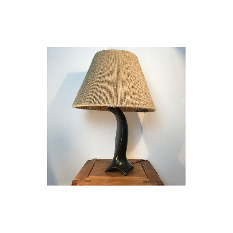 Vintage ceramic zoomorphic lamp with hessian rope, 1950