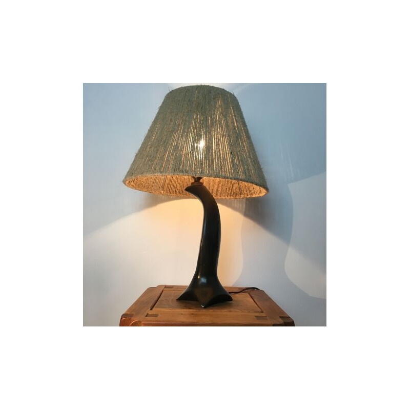 Vintage-Lampe aus zoomorpher Keramik und Jutekordel, 1950