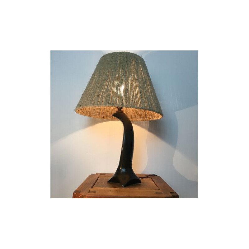 Vintage zoömorfe lamp van keramiek en jute touw, 1950