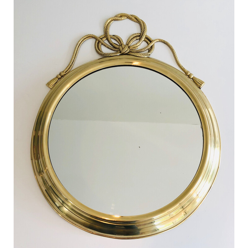 Vintage decoratieve ovale messing spiegel met gedraaide boog, Frankrijk 1970