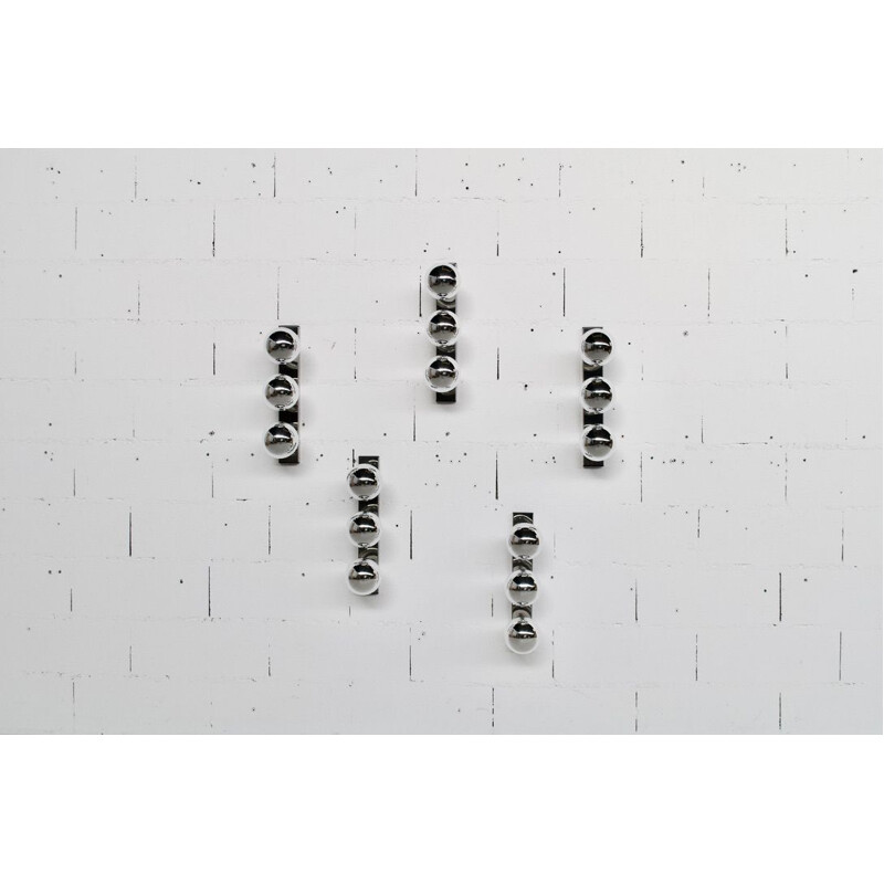 Set di 5 applique rettangolari vintage in acciaio cromato di Motoko Ishii per Staff, 1970