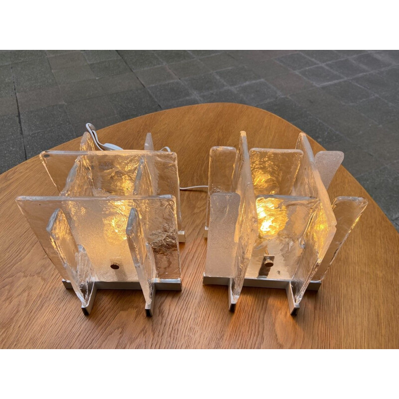 Pareja de lámparas vintage de cristal de murano de Carlo Nason,1970