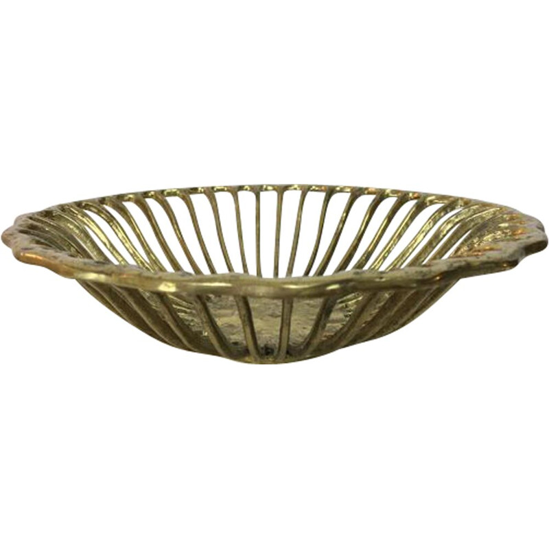 Vintage golden brass organic fruit bowl, 1960s