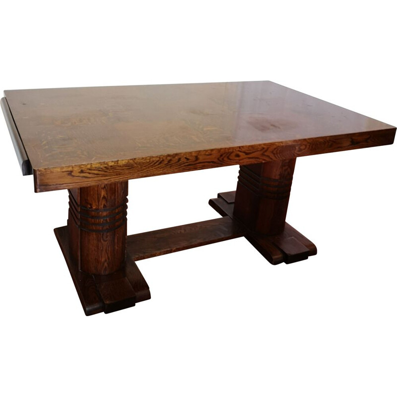 Vintage solid oakwood table by Charles Dudouyt, 1940