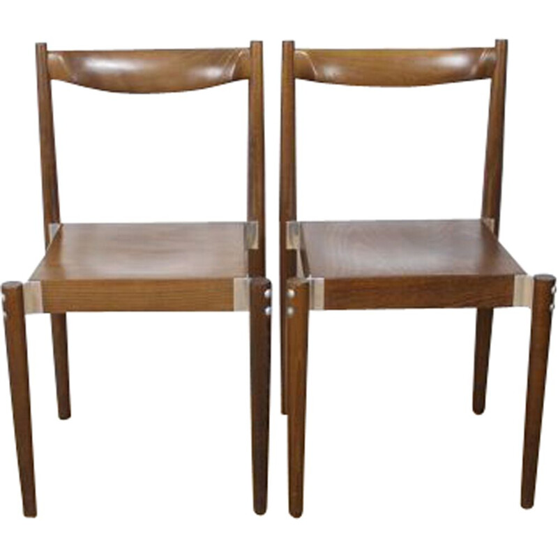 Pair of vintage wood and aluminum chairs by Miroslav Navratil, Czechoslovakia