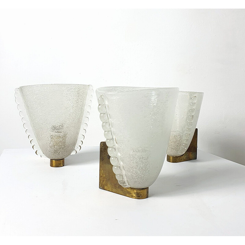 Set of 3 vintage Art Deco wall lamps by Carlo Scarpa for Venini, Italy