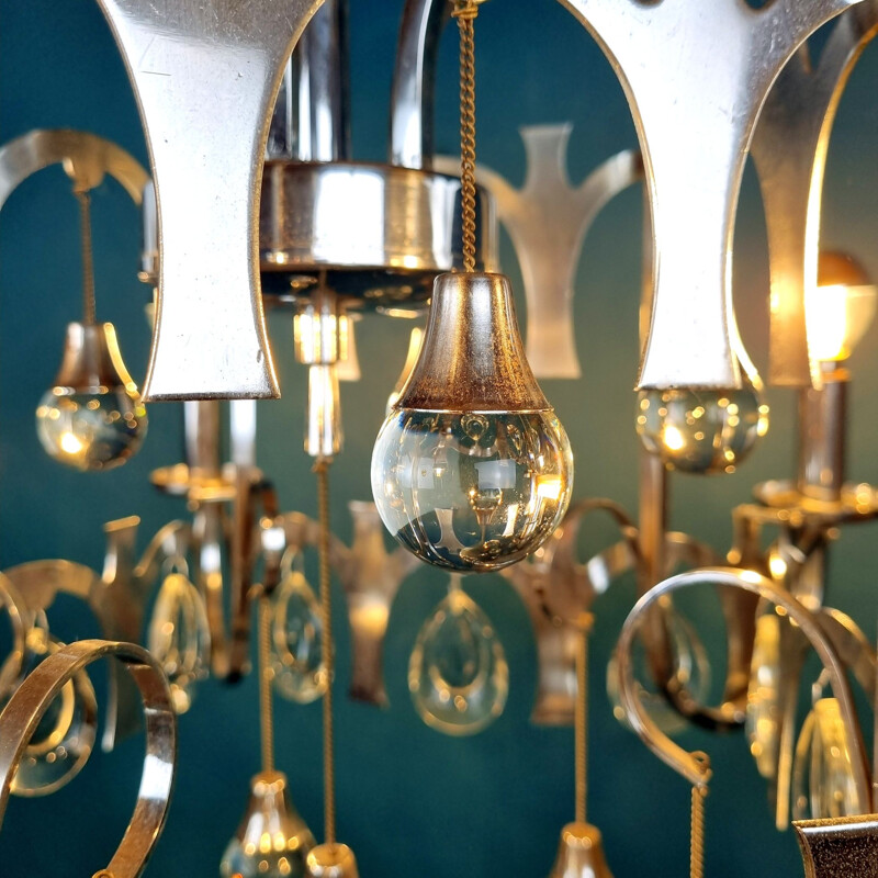 Mid-century glass crystals chandelier by Gaetano Sciolari, Italy 1970s