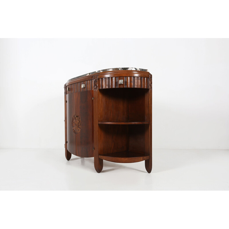 Vintage cabinet in solid wood and black marble by Léon Jallot
