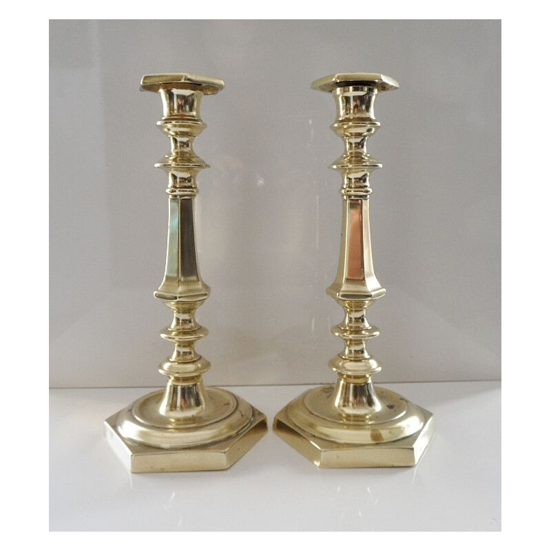 Pair of vintage candlesticks in solid gilded bronze