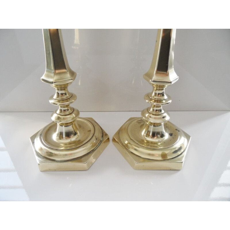 Pair of vintage candlesticks in solid gilded bronze