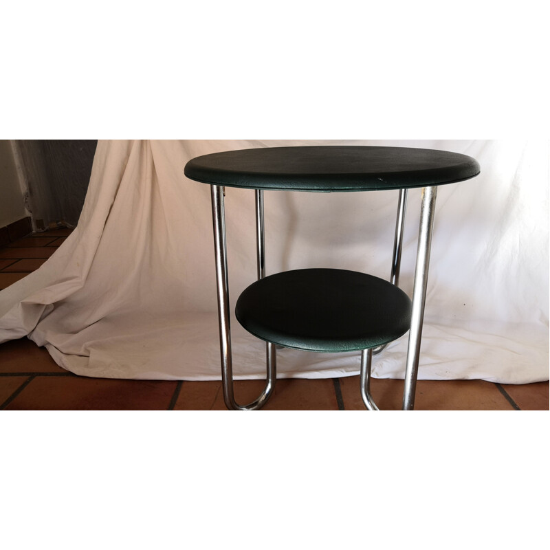 Thonet vintage round side table in skai and chrome, 1940